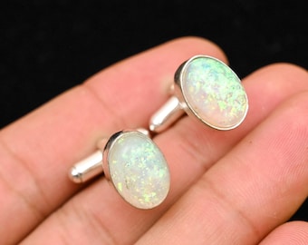 Ethiopian White Opal Cufflinks, Solid Silver Cufflinks, Silver Fire Opal Cuff links, High Quality Ethiopian Opal Fire Opal Silver Cufflinks.