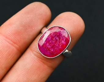 Kashmiri Ruby Gemstone Ring 925 Solid Sterling Silver Ring Ruby Ring Handmade Jewelry Bohemian Jewelry Vintage Jewelry Ring Oval Shape Ring