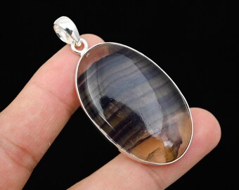 Natural Fluorite Gemstone 925 Sterling Silver Handmade Pendant, Bohemian Jewelry For Her