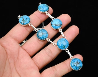 Blue Turquoise Gemstone Necklace, 925 Solid Sterling Silver Jewelry Necklace, Turquoise Wedding Jewelry, Gift For Her, Gift For Mom