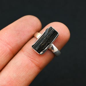 Rough Black Tourmaline Ring, Tourmaline Ring, Raw Ring, Solid Silver Ring, Raw Black Tourmaline Unique Ring, For Her, Mother Gift Her