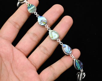 Handmade Abalone Shell 925 Sterling Silver Bracelet, Gemstone Jewelry