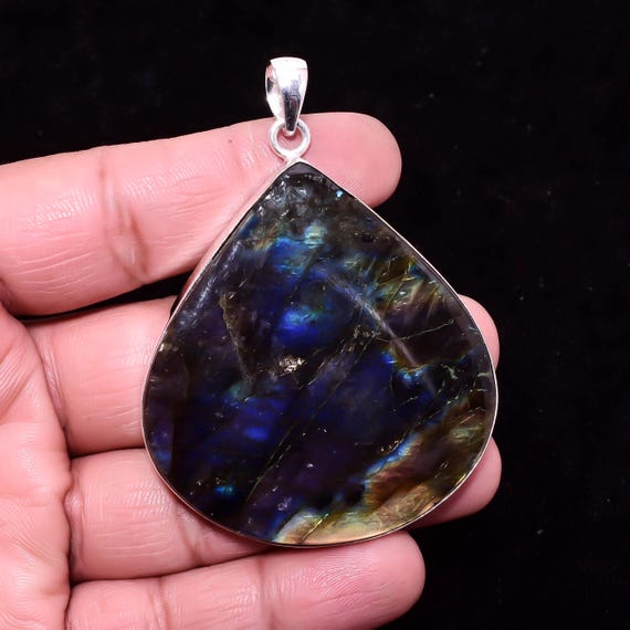 Natural Labradorite Silver Pendant, Multi Flash Labradorite Pendant, 925 Silver Sterling Pendant, Crystal Pendant Gift For Her