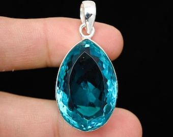 Swiss Blue Topaz Pendant, Solid 925 Silver Pendant, Blue Topaz Necklace Pendant, Swiss Blue Topaz Jewelry for All, Gift for Birthday