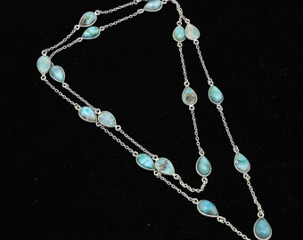 Larimar Necklace: 925 Sterling Silver Chain, Handmade Gemstone Pendant