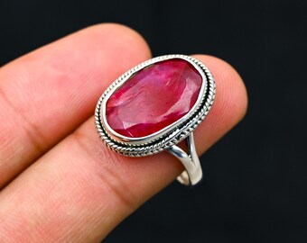 Kashmiri Ruby Gemstone Ring 925 Solid Silver Ring Ruby Ring Handmade Jewelry Victorian Jewelry Vintage Jewelry Ring Oval Shape Ring For Her