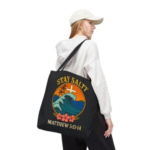 Ocean Waves Tote Bag - Stay Salty Design, Beach Bag, Summer Accessory, Gift for Beach Lovers, Vacation Tote, Bible Verse