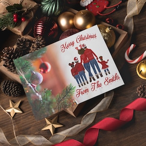 Merry Christmas By The Christmas Tree African American Personalized Christmas Card Set