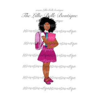 Back To School African American Girl Holding Books Black Student Black Girl PNG Cricut Sublimation