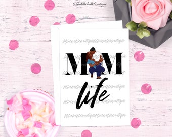 Mom Life Mother and Son African American Mother's Day Card  Greeting Card Black Queen Black Mom Black Mama Grandma Grandmother Nana