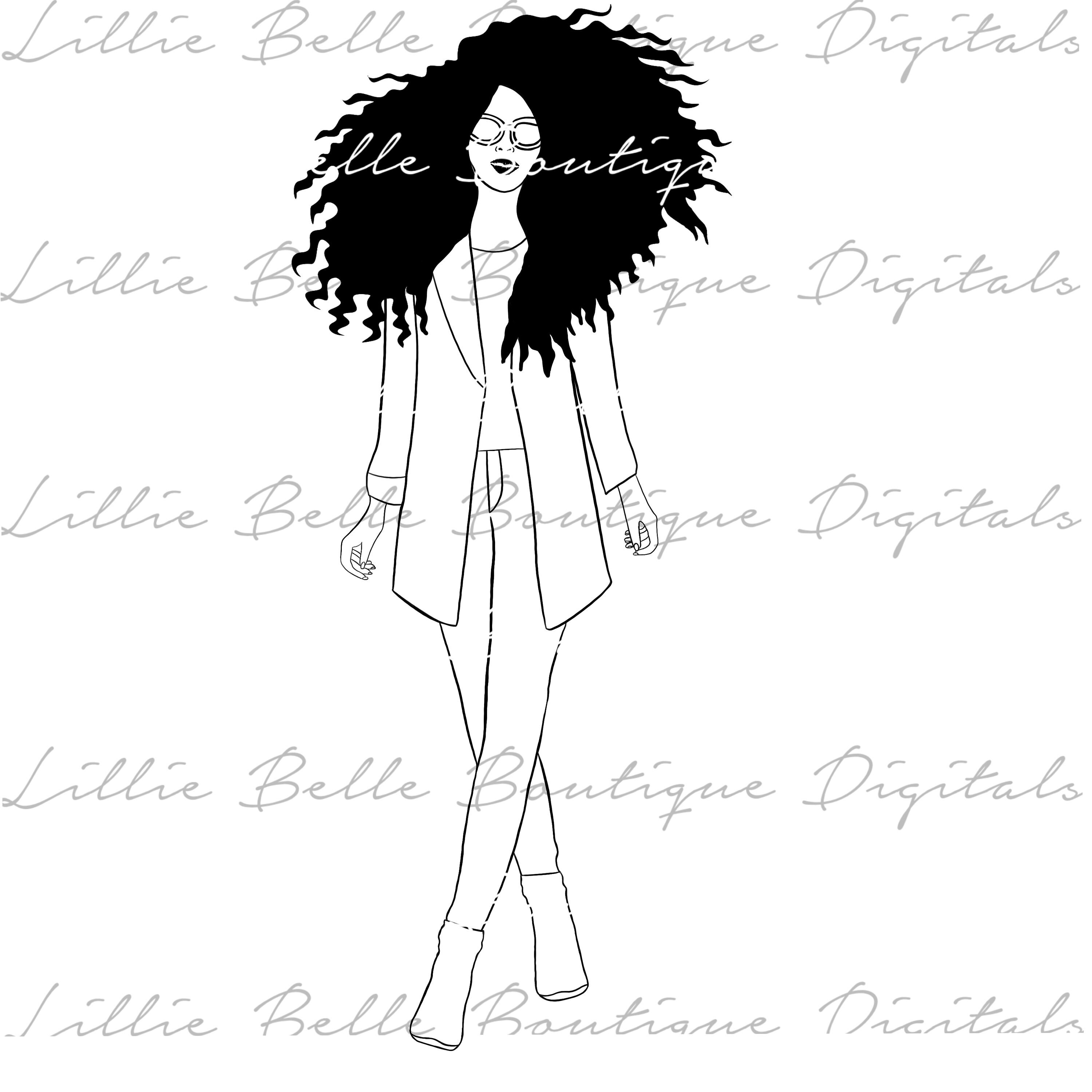 Cricut Silhouette Shouldering .. African American Woman with Afro PNG SVG