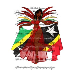 Saint Kitts and Nevis Flag Caribbean Carnival African American Woman PNG Sublimation Print Then Cut Cricut Silhouette