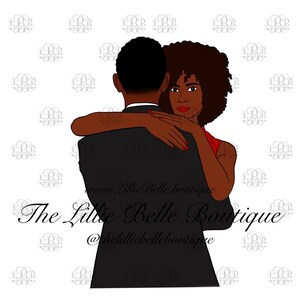 Sweet Embrace Black Love Black Couple  African American Couple Black Art Illustration PNG Print Then Cut Cricut Silhouette Sublimation