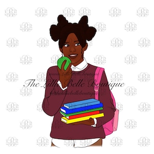Ready For School African American Girl Holding Books Black Student Black Girl PNG Cricut Sublimation