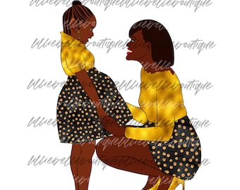 Golden Queen And Princess Mother's Day African American Woman PNG SVG Print Then Cut Cricut Silhouette Sublimation
