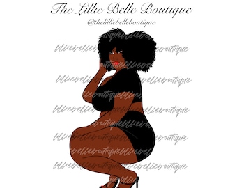 振り返ってみると、曲線美のあるアフリカ系アメリカ人のプラスサイズの BBW 女性 PNG 昇華 Cricut シルエット