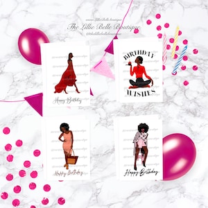 Happy Birthday African American Woman Greeting Card  Set of 4 Black Greeting Cards All Occasion Greeting Card Set