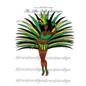 Jamaica Caribbean Carnival African American Woman PNG Sublimation Print Then Cut Cricut Silhouette