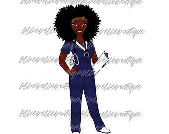 Nurse In Scrubs RN LPN African American Woman  Cricut Silhoutte Png Svg
