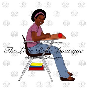 Classroom African American Girl At Desk Black Student Black Girl PNG Cricut Sublimation