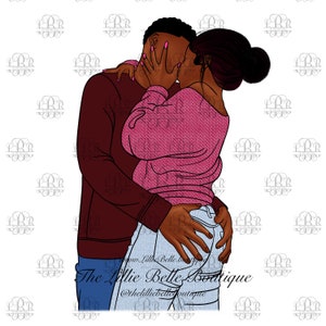 French Kiss Black Love Black Couple African American Couple Alopecia Black Art Illustration PNG Print Then Cut Cricut Silhouette Sublimation
