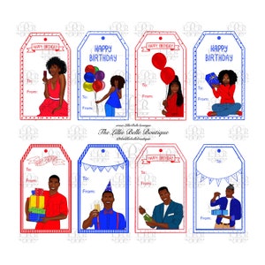 Alles Gute zum Geburtstag Afroamerikaner druckbare Geburtstags-Geschenkanhänger schwarze Frau schwarzer Mann Geschenk für sie Geschenk für ihn PDF