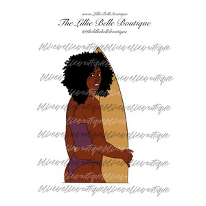 Wellen Surfer afroamerikanische Frau PNG Druck dann geschnitten Cricut Silhouette Sublimation