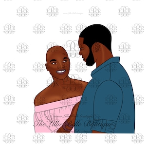 Smile Black Love Black Couple  African American Couple Alopecia Black Art Illustration PNG Print Then Cut Cricut Silhouette Sublimation