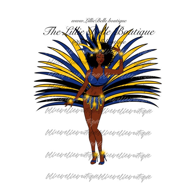 Barbados Caribbean Carnival African American Woman PNG Sublimation Print Then Cut Cricut Silhouette