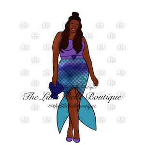 Curvy Mermaid Halloween African American Woman Cricut Silhoutte PNG Sublimation Print Then Cut