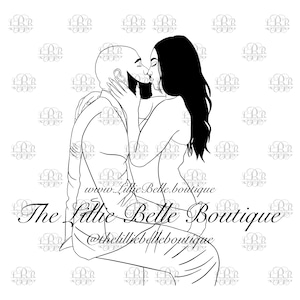 Sweet Kiss Black Love Black Couple  African American Couple Black Art Illustration PNG Print Then Cut Cricut Silhouette Sublimation