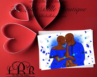 Bold and Blue Black Love African American Couple Greeting Card Woman with Alopcia Valentine's Day Anniversary