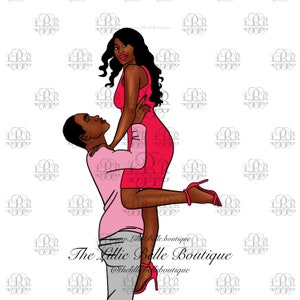 Lifted Black Love Black Couple African American Couple Alopecia Black Art Illustration PNG Print Then Cut Cricut Silhouette Sublimation