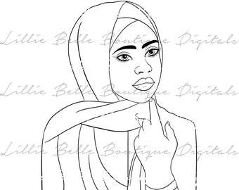 Thoughtful ... African American Woman wearing Hijab PNG SVG , Cricut , Silhouette