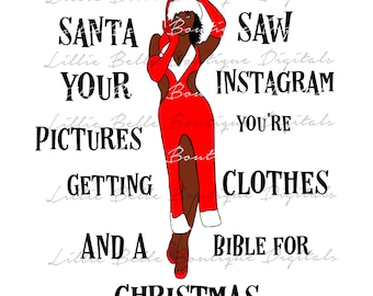 Instagram African American Woman Christmas Cricut Silhoutte PNG Sublimation Print Then Cut