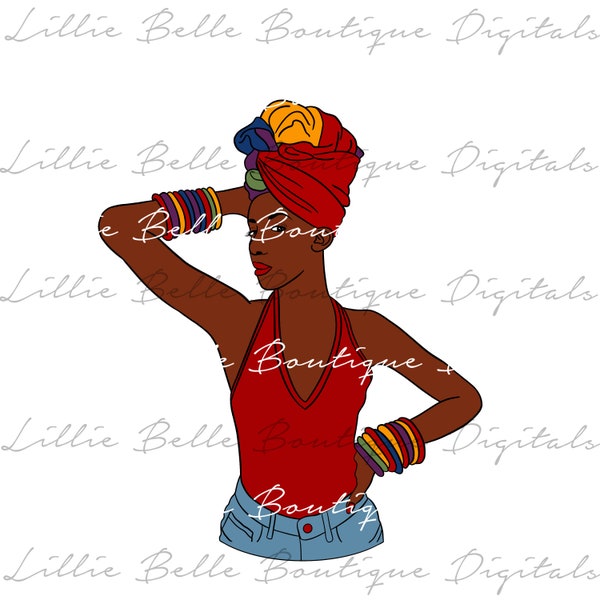 Bangles ... African American Woman with Head Wrap Color PNG SVG , Cricut , Silhouette