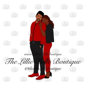 Red Team Black Love Black Couple  African American Couple Black Art Illustration PNG Print Then Cut Cricut Silhouette Sublimation