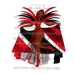 Trinidad and Tobago Flag Caribbean Carnival African American Woman PNG Sublimation Print Then Cut Cricut Silhouette image 1