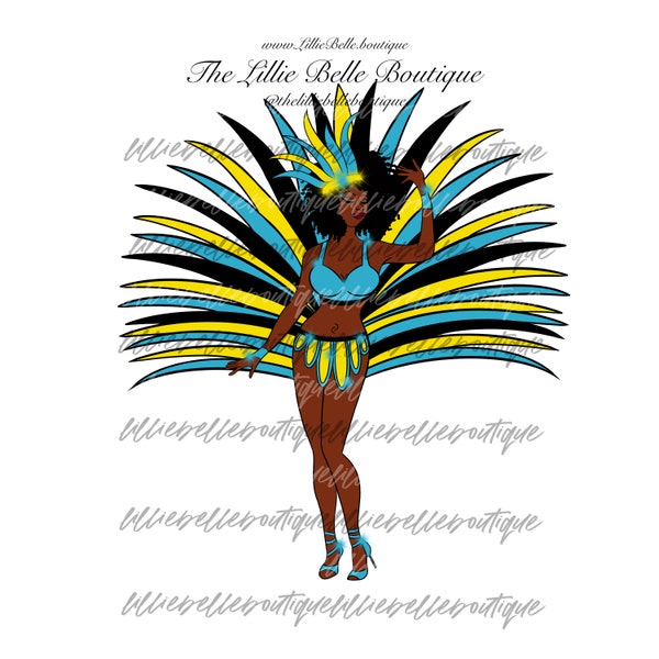 Bahamas Caribbean Carnival African American Woman PNG Sublimation Print Then Cut Cricut Silhouette