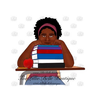 Homework African American Girl At Desk Black Student Black Girl PNG Cricut Sublimation