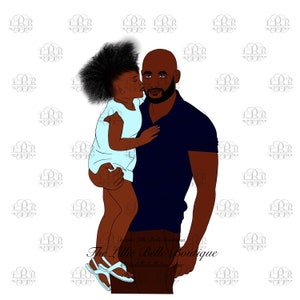 Father Holding Daughter Father&#39;s Day African American Man PNG Sublimation Illustration Clip Art Black King Little Girl
