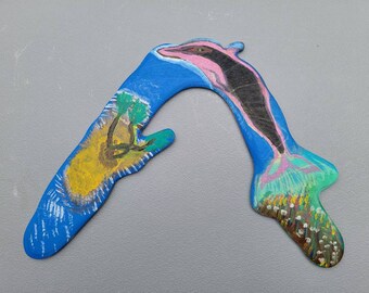 Boomerang right handed, over sized One easy design to throw and catch hand painted