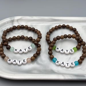 Personalized Wood Bead Name Bracelet: Custom Boho Style