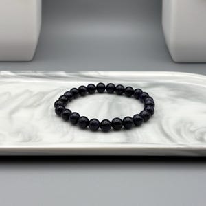 Blue Sandstone Sparkling Beaded 8mm Stretch Bracelet, Gift For Mom Dad Boyfriend Girlfriend Daughter Son Wife Wedding Anniversary Gemstone
