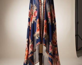 Luxury Flowing Chiffon Kimono Kaftan – Floral Elegance