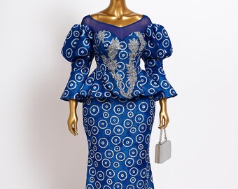 Adeferi – Royal Indigo Lace Set (Top & Skirt)