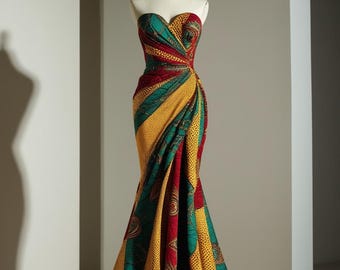 Brightly Toned Royal Ankara Evening Dress Gown (Made To Order)
