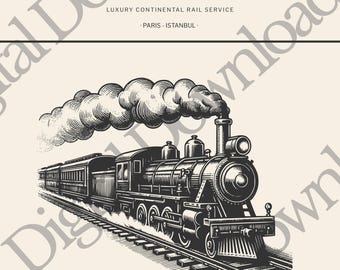 オリエント急行ヴィンテージ列車ポスター – ミニマリスト旅行アートプリント（デジタルダウンロード）PDF