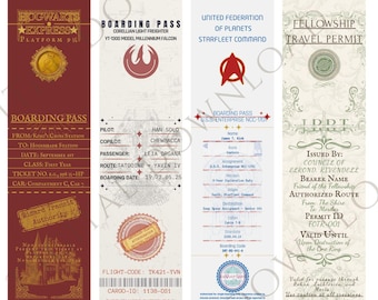 Fandom Travel Sticker Sheet | Sci-Fi Fantasy Boarding Pass Stickers | Bookish Gift for Readers & Collectors Digital download PDF + PNG