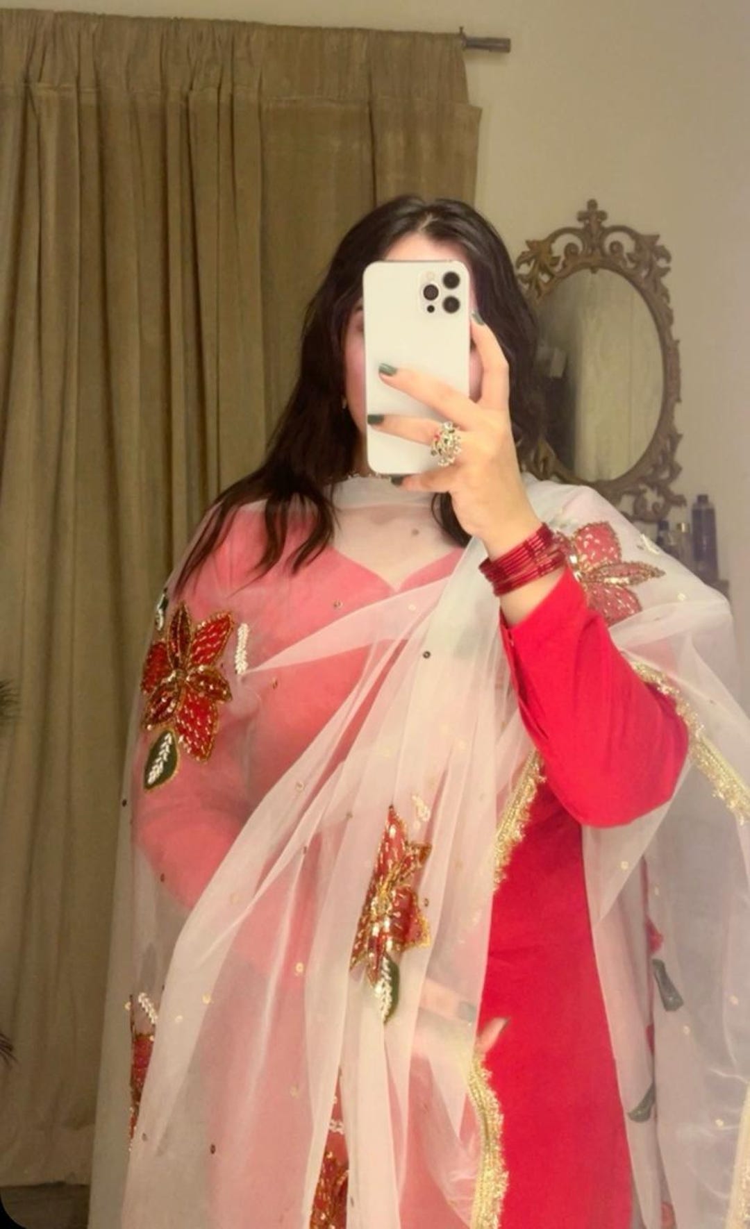 Embroidery Red Floral Dupatta With Gold Detailling I Sheer Organizer ...